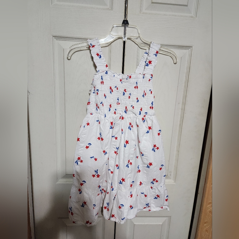 Girls White Dress with Red and Blue Floral Pattern - Picture 2 of 9